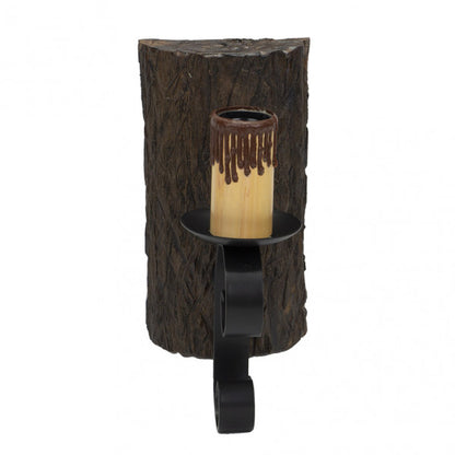 Aplique de pared rústico de 1 luz en diseño de tronco negro y marrón, modelo Abrila 1.612/1 de AI2, ideal para decoración interior en casa de campo, fabricado en metal, resina y policarbonato con casquillo E27.