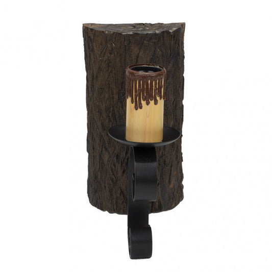 Aplique de pared rústico de 1 luz en diseño de tronco negro y marrón, modelo Abrila 1.612/1 de AI2, ideal para decoración interior en casa de campo, fabricado en metal, resina y policarbonato con casquillo E27.