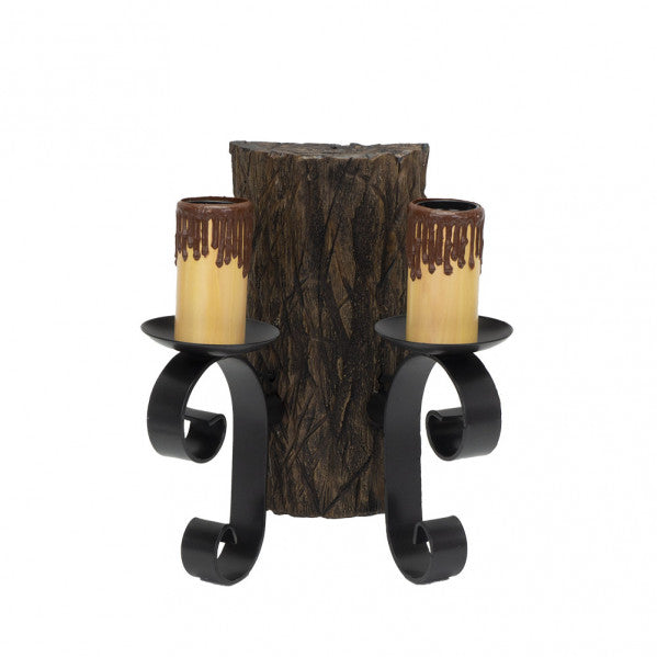 Aplique rústico de pared Tronco con 2 luces en negro y marrón, modelo Abrila 1.612/2, diseño en metal y resina para iluminación interior doméstica, estilo rústico con casquillo E27 y difusor de policarbonato.