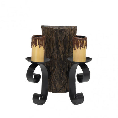 Aplique rústico de pared Tronco con 2 luces en negro y marrón, modelo Abrila 1.612/2, diseño en metal y resina para iluminación interior doméstica, estilo rústico con casquillo E27 y difusor de policarbonato.