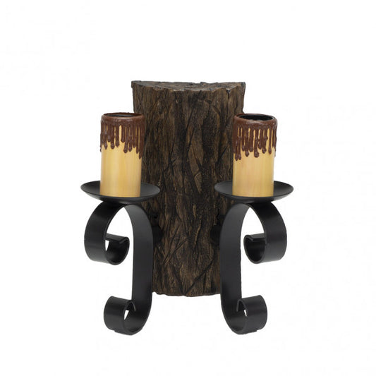 Aplique rústico de pared Tronco con 2 luces en negro y marrón, modelo Abrila 1.612/2, diseño en metal y resina para iluminación interior doméstica, estilo rústico con casquillo E27 y difusor de policarbonato.