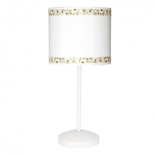 Lámpara sobremesa Cenefa de Abrila en blanco y marrón con 1xE14, diseño infantil de metal y textil para iluminación decorativa en interiores y habitaciones de niños, modelo 107371002.