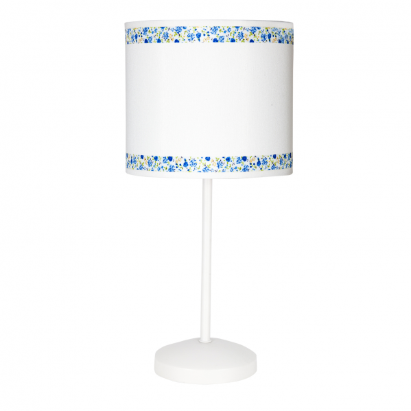 Lámpara sobremesa Cenefa de Abrila en blanco y azul, diseño infantil con base de metal textil y bombilla E14, iluminación decorativa para interiores y habitaciones de niños, modelo 107371008.