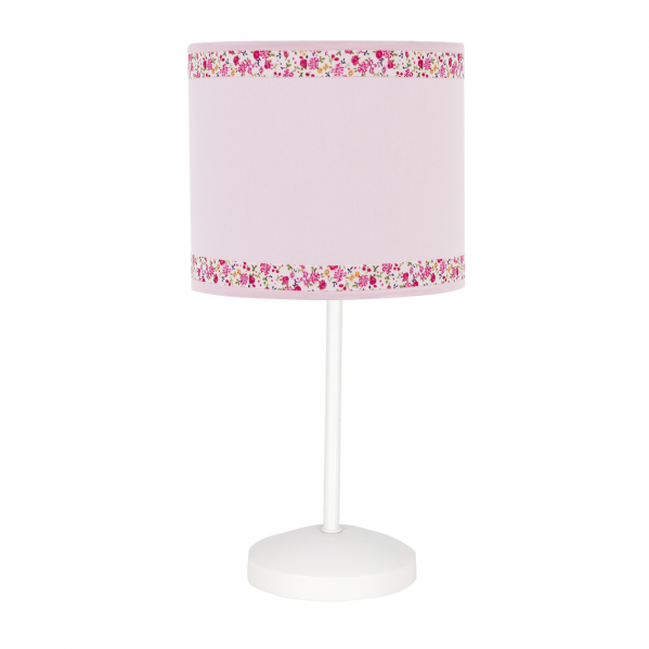 Lámpara sobremesa Cenefa Rosa 1xE14 de Abrila (107371061), diseño infantil en metal y textil rosa para decoración interior y iluminación suave en habitaciones de niños.