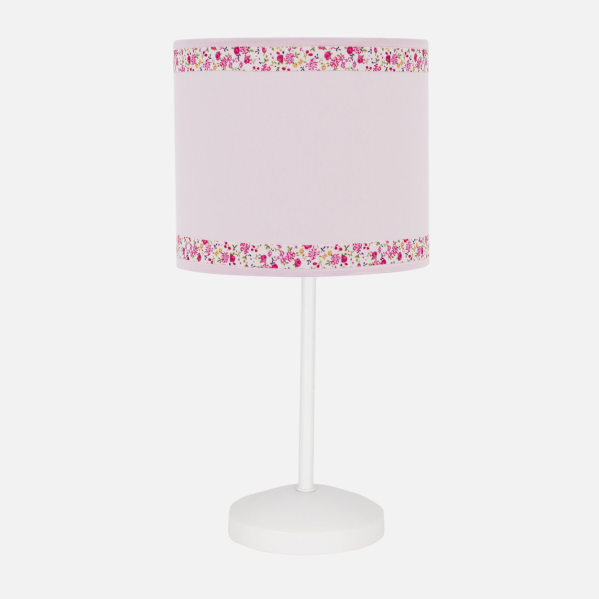 Lámpara sobremesa Cenefa Rosa 1xE14 de Abrila (107371061), diseño infantil en metal textil color rosa para decoración interior y iluminación suave en habitaciones de niños.