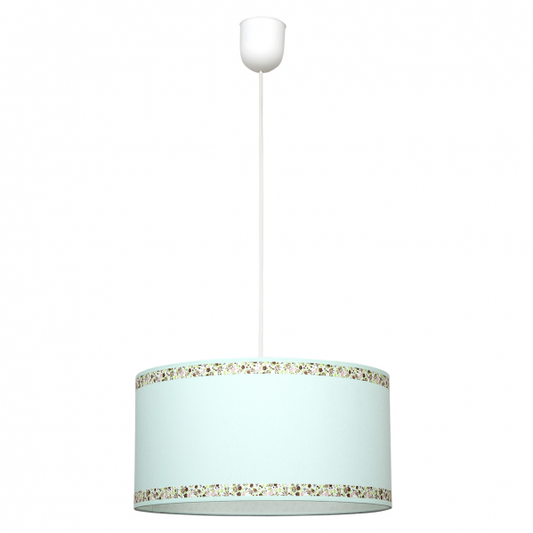 Colgante cenefa verde agua de Abrila, modelo AI2 con diseño floral infantil, lámpara colgante textil de 1xE27 y Ø35cm para decoración de interiores (código 107393537)