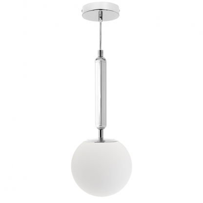 Colgante Aimee de Abrila en acabado cromo con 1 casquillo E27, diseño moderno de metal y cristal para iluminación interior y decoración contemporánea, dimensiones 15x15 cm, referencia 108250120.