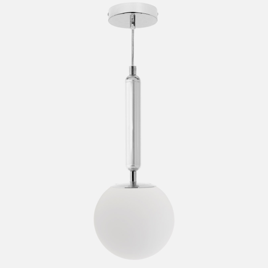 Lámpara colgante Aimee de Abrila en acabado cromo, modelo 108250120 con 1 casquillo E27, diseño moderno de metal y cristal para iluminación interior, dimensiones 15x15 cm, ideal para decoración contemporánea.