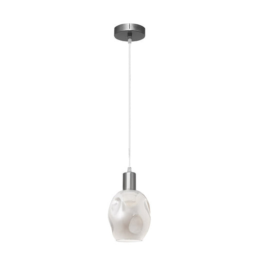 Lámpara colgante Meteoro en acabado cromo y fumé de Abrila, modelo 110391120 con casquillo E27, diseño moderno de metal y cristal para iluminación difusa en interiores y decoración contemporánea.