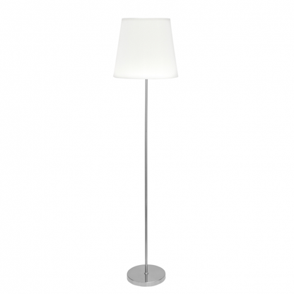 Lámpara de pie Maldivas en níquel y blanco de 175 cm, diseño clásico de Abrila (110641003) para iluminación interior difusa en salón doméstico, con base metálica y pantalla textil.