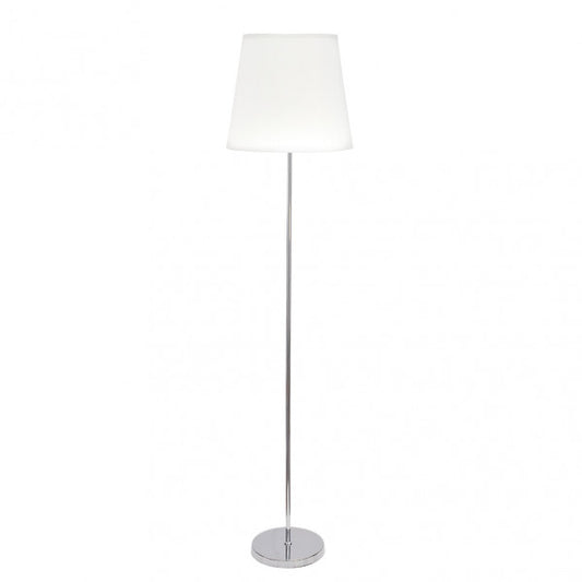 Pie de salón Maldivas en cromo y blanco de Abrila (modelo 110641020), lámpara de pie clásica para iluminación doméstica en el salón, con luz difusa y diseño en textil y metal para decoración interior moderna.