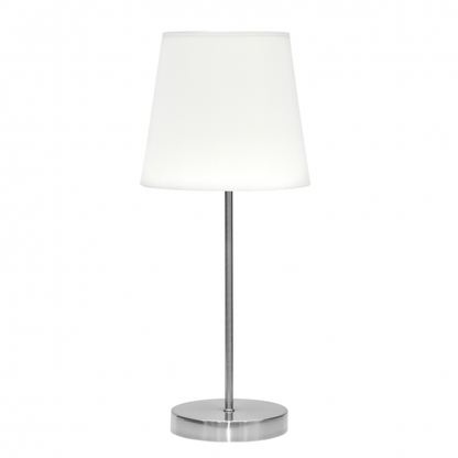 Lámpara de sobremesa Maldivas en níquel y blanco de Abrila, diseño clásico con base metálica y pantalla textil para luz difusa, bombilla E14, ideal para decoración interior doméstica, referencia 110671003.