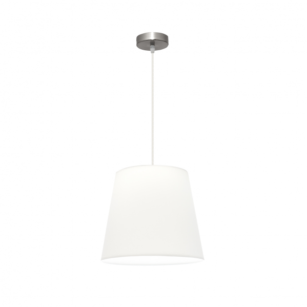 Lámpara colgante Maldivas en níquel y blanco de 35 cm de Abrila, diseño clásico con casquillo E27 para iluminación doméstica y luz difusa, ideal para decoración interior con textil y metal.