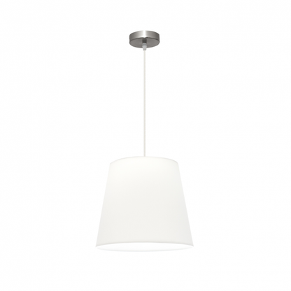 Lámpara colgante Maldivas en níquel y blanco de 35 cm de Abrila, diseño clásico con casquillo E27 para iluminación doméstica y luz difusa, ideal para decoración interior con textil y metal.