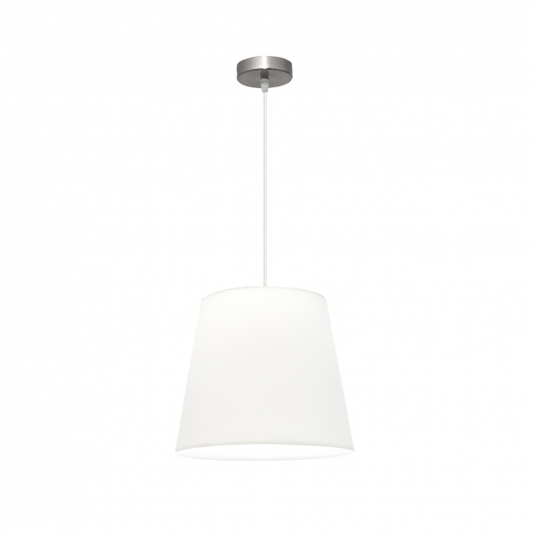Lámpara colgante Maldivas en níquel y blanco de 35 cm de Abrila, diseño clásico con casquillo E27 para iluminación doméstica y luz difusa, ideal para decoración interior con textil y metal.