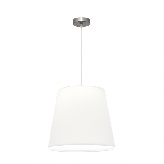 Colgante lámpara Maldívas de Abrila en níquel y blanco, modelo 1xE27 con regulador, diseño textil y metal de 40x40 cm para iluminación interior difusa y decoración doméstica.