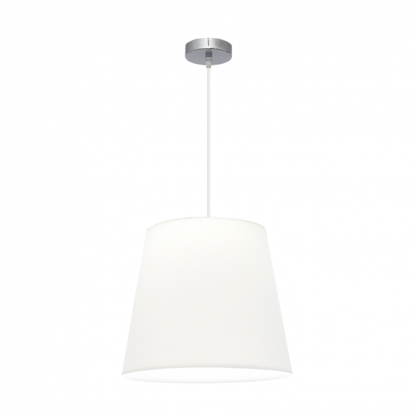 Lámpara colgante Maldivas de Abrila en cromo y blanco, modelo 110694020 con casquillo E27, diseño clásico textil y metal para iluminación difusa en decoración interior doméstica.