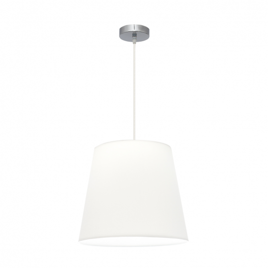 Lámpara colgante Maldivas de Abrila en cromo y blanco, modelo 110694020 con casquillo E27, diseño clásico textil y metal para iluminación difusa en decoración interior doméstica.