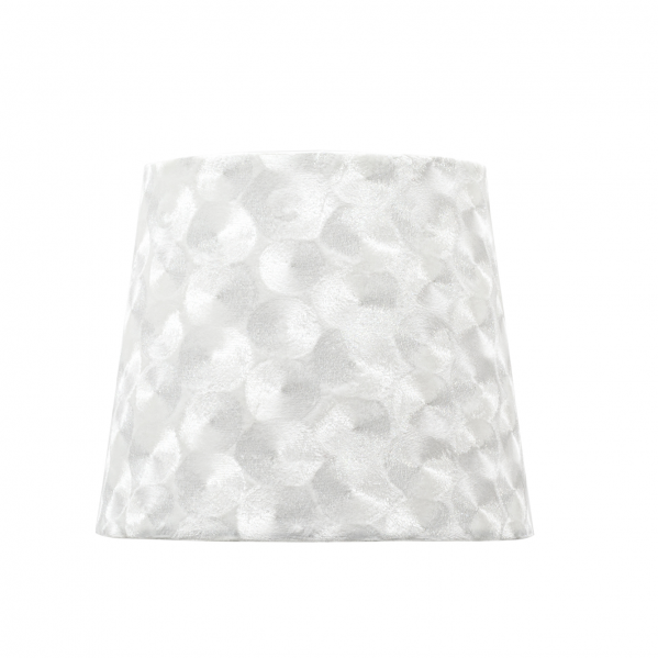 Pantalla Fátima E27 Blanco Nacar, pantalla de lámpara textil para iluminación interior, acabado Blanco nacar, modelo 110812501 de Fabrilamp, luz difusa.