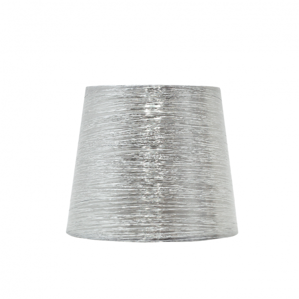 Pantalla Nova Plata Brillo 15 cm para lámpara (XS) de Fabrilamp, pantalla textil en plata brillante para iluminación de interior y decoración con luz difusa.