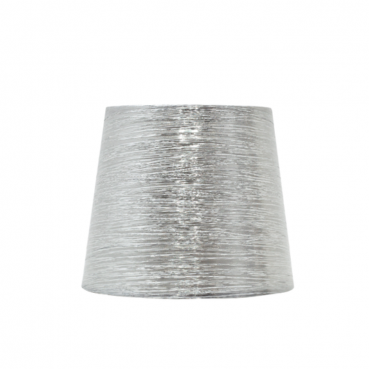 Pantalla Nova Plata Brillo 15 cm para lámpara (XS) de Fabrilamp, pantalla textil en plata brillante para iluminación de interior y decoración con luz difusa.