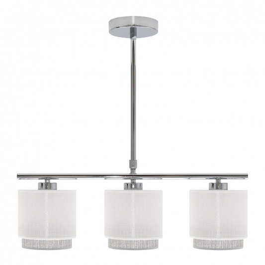 Lámpara de techo Kenya Abrila 3xE14 en blanco y gris, diseño moderno de metal y textil para iluminación interior, dimensiones 56x56x14 cm, referencia 111053001