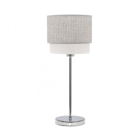 Lámpara sobremesa Kenya de Abrila en gris y blanco, diseño moderno con base metálica y pantalla textil para luz difusa, ideal para iluminación doméstica y decoración interior, modelo 1xE14 111071028.