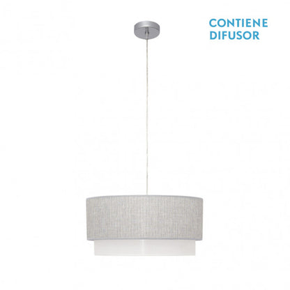 Colgante Kenya de Abrila, lámpara colgante moderna 40x40cm en gris y blanco con 3 portalámparas E27, luz difusa para decoración interior del hogar, material metal y textil, modelo 111094028.