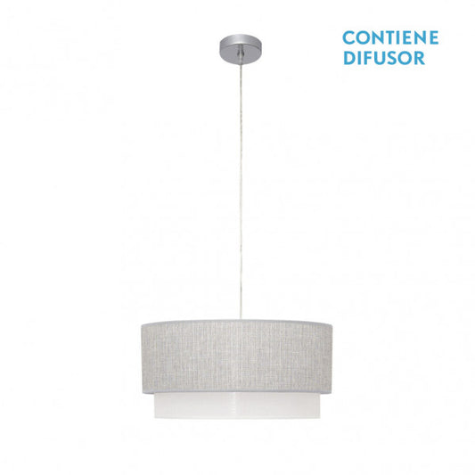 Colgante Kenya de Abrila, lámpara colgante moderna 40x40cm en gris y blanco con 3 portalámparas E27, luz difusa para decoración interior del hogar, material metal y textil, modelo 111094028.