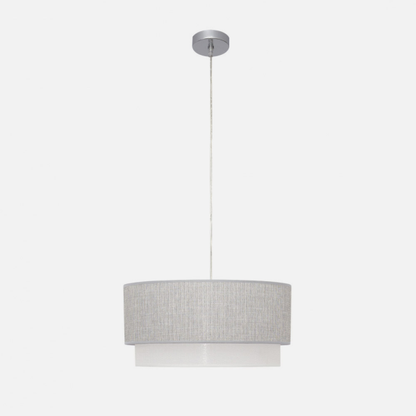Colgante Kenya 3xE27 en gris y blanco de 40x40cm de Abrila (111094028), lámpara colgante de metal y textil para iluminación hogar con luz difusa y portalámparas E27, ideal para decoración doméstica e interiores.