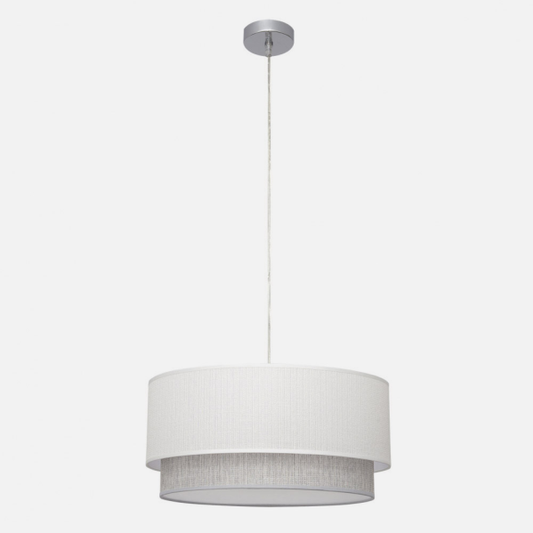 Colgante Kenya 3xE27 blanco y gris de 50x50 cm de Abrila, lámpara de metal y textil para iluminación interior doméstica con luz difusa natural, ideal para decoración moderna (modelo 111095001)