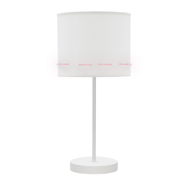 Lámpara sobremesa Trazos en rosa bebé de Abrila, diseño infantil con trazos artísticos en metal y textil blanco-rosa, ideal para decoración doméstica de interiores AI2, referencia 111271000