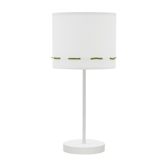 Lámpara de sobremesa infantil Trazos en verde de Abrila, diseño textil con patrones trazos, altura 17 cm, casquillo E14, ideal para decoración de interiores infantiles, referencia 111271006