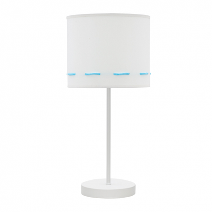 Lámpara sobremesa Trazos Celeste de Abrila, diseño infantil en color celeste con metal textil, 42x17x17 cm, bombilla E14 para luz difusa en interiores domésticos, referencia 111271008.