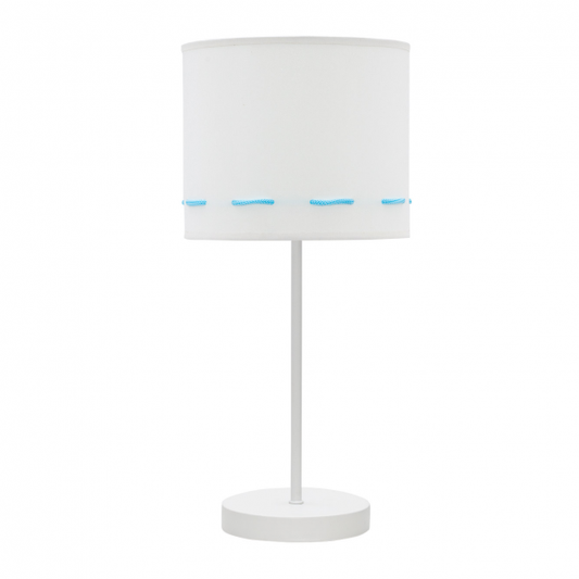 Lámpara sobremesa Trazos Celeste de Abrila, diseño infantil en color celeste con metal textil, 42x17x17 cm, bombilla E14 para luz difusa en interiores domésticos, referencia 111271008.