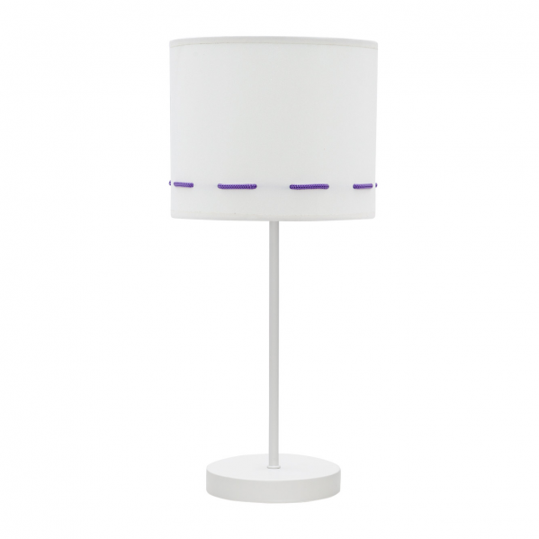 Lámpara sobremesa Trazos Lila de Abrila, diseño infantil en blanco y lila con trazos artísticos, 42x17x17 cm, luz difusa de metal y textil para habitación infantil.