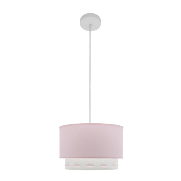 Colgante infantil Trazos Rosa Bebé de 30 cm en lámpara colgante de metal y textil blanco con luz difusa, diseño decorativo para habitaciones de bebé por Abrila, estilo AI2 interior rosa y trazos modernos (código 111293000)