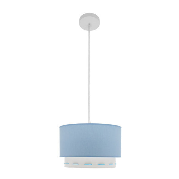 Lámpara colgante Trazos Celeste de Abrila, diseño infantil de 30 cm en metal y textil con bombilla E27, ideal para decoración doméstica e interior en tonos celestes.