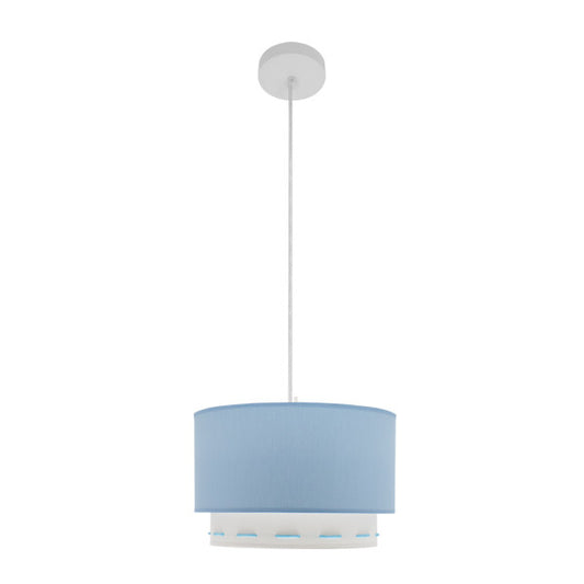 Lámpara colgante Trazos Celeste de Abrila, diseño infantil de 30 cm en metal y textil con bombilla E27, ideal para decoración doméstica e interior en tonos celestes.