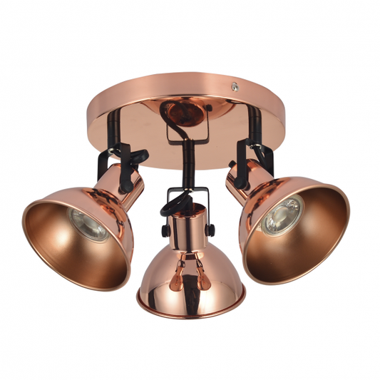 Plafón Arabia 3xGU10 en cobre y negro de Abrila, modelo 114483011, diseño moderno orientable de metal para iluminación interior doméstica con focos GU10.