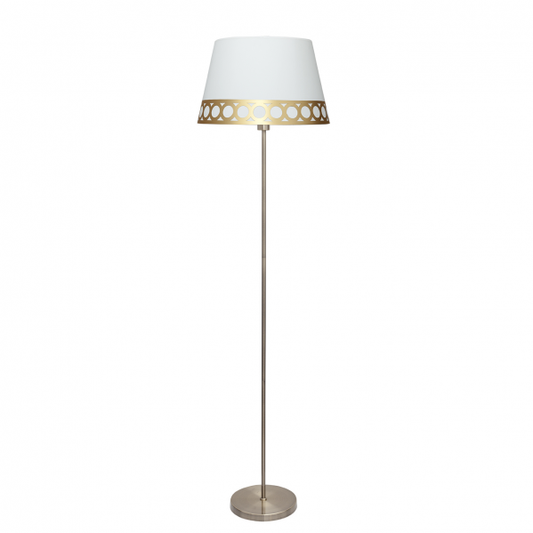 Lámpara de pie Dalia clásica 1xE27 en blanco y oro, diseño Abrila para iluminación de interiores y decoración doméstica en salón, material metal y textil, modelo 114841029.