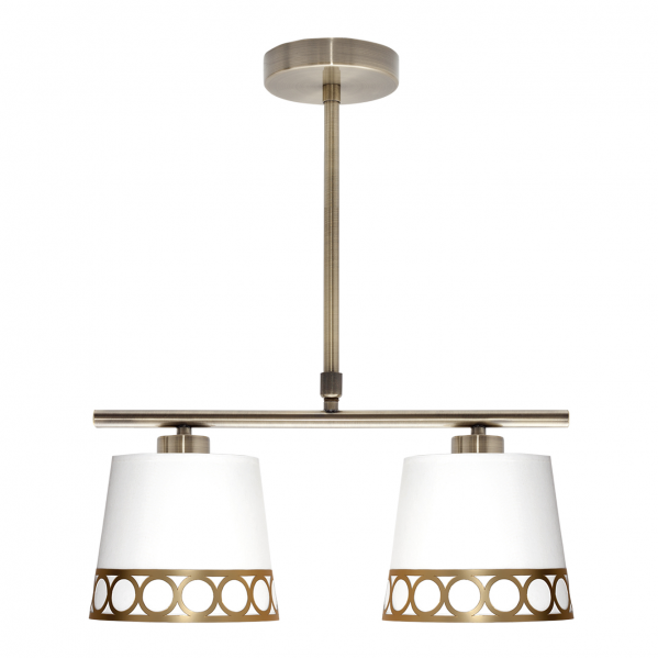 Clásica lámpara de techo Dalia modelo 2xE14 en blanco y oro por Abrila (114852029), diseño elegante de metal y textil para decoración de interiores domésticos.