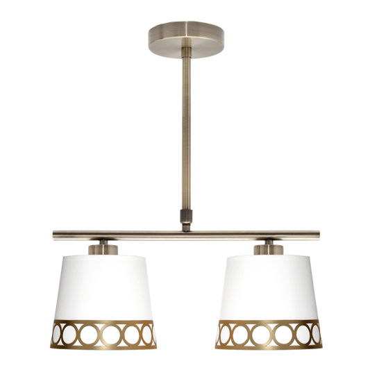 Clásica lámpara de techo Dalia modelo 2xE14 en blanco y oro por Abrila (114852029), diseño elegante de metal y textil para decoración de interiores domésticos.