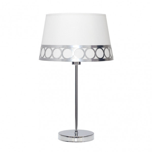 Lámpara de sobremesa Dalia en blanco y plata, diseño clásico de Abrila con luz difusa, estructura de metal y textil para decoración interior doméstica, modelo 114871010.
