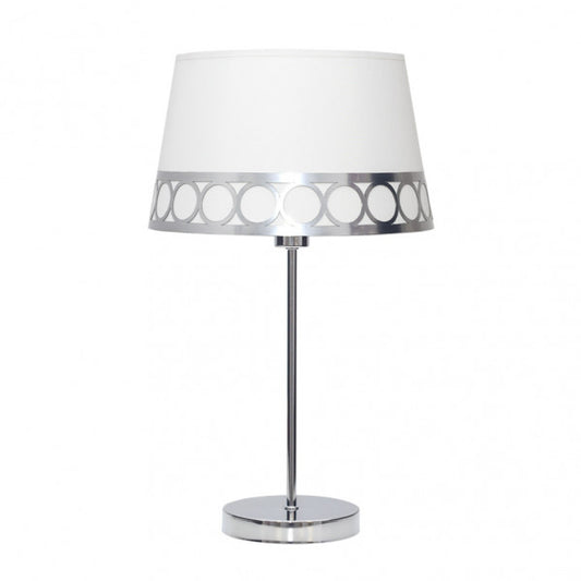 Lámpara de sobremesa Dalia en blanco y plata, diseño clásico de Abrila con luz difusa, estructura de metal y textil para decoración interior doméstica, modelo 114871010.