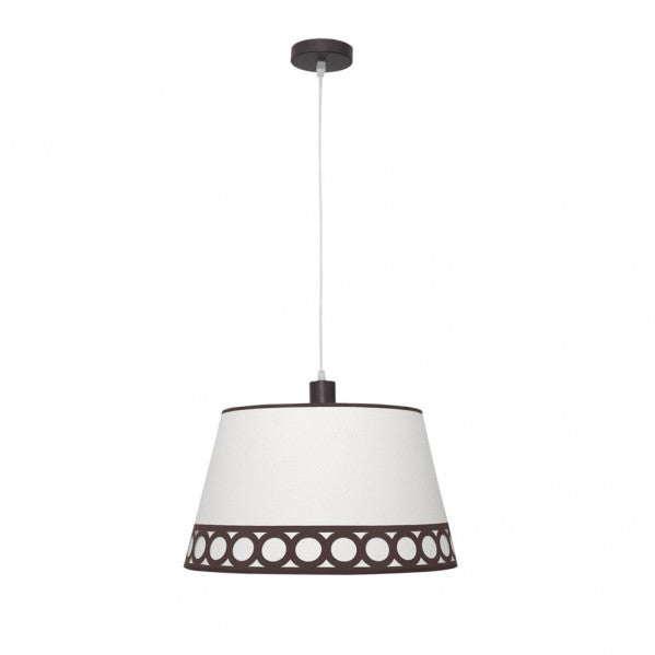 Colgante Dalia de Abrila en beige y marrón, lámpara clásica de metal y textil con 1 casquillo E27, diseño de 40x40 cm para iluminación de interiores y decoración doméstica hogareña.