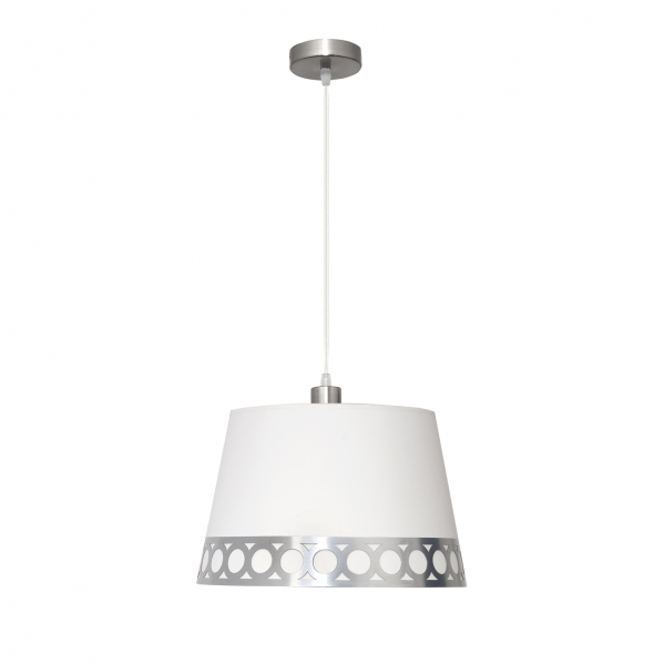 Colgante Dalia 1xE27 en blanco y plata de 40x40 cm, lámpara colgante clásica de Abrila para decoración interior doméstica con luz difusa, modelo 114894010 en metal y textil.