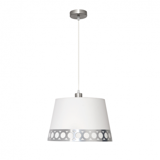 Colgante Dalia 1xE27 en blanco y plata de 40x40 cm, lámpara colgante clásica de Abrila para decoración interior doméstica con luz difusa, modelo 114894010 en metal y textil.