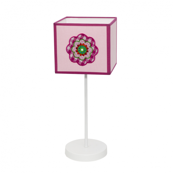 Sobremesa infantil Petalo 1xE14 en color rosa de Abrila, lámpara de mesa para decoración de interiores infantiles con luz difusa y diseño textil elegante, modelo 117271000.
