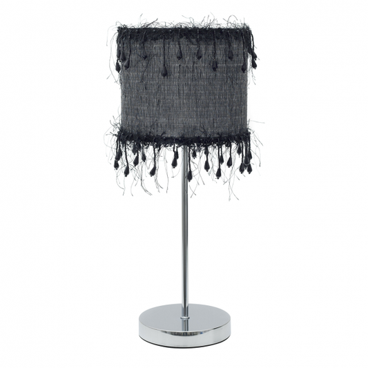 Lámpara de sobremesa Abrila Hilos en negro, diseño vintage con estructura de metal y hilos textil para luz difusa, 42,5x17x17 cm, casquillo E14, ideal para decoración interior doméstica